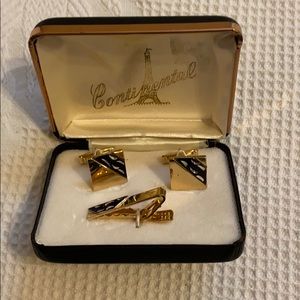 VTG Continental gold tone cufflink & tie-bar set